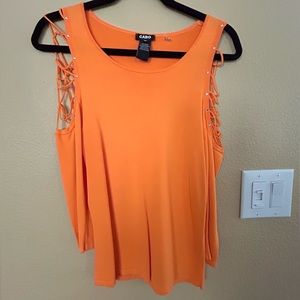 CABO, Lady’s Orange Cold Shoulder Long Sleeve Top, Medium